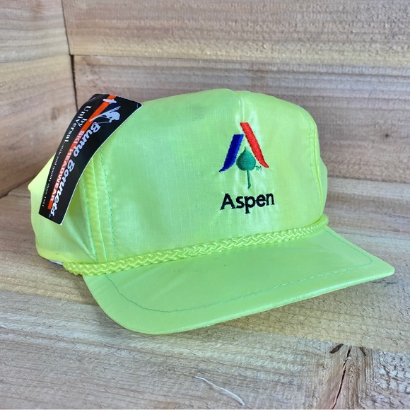 Vintage Aspen Skiing Company Bump Bonnets made by Universal Neon Yellow Velcro - Picture 2 of 8
